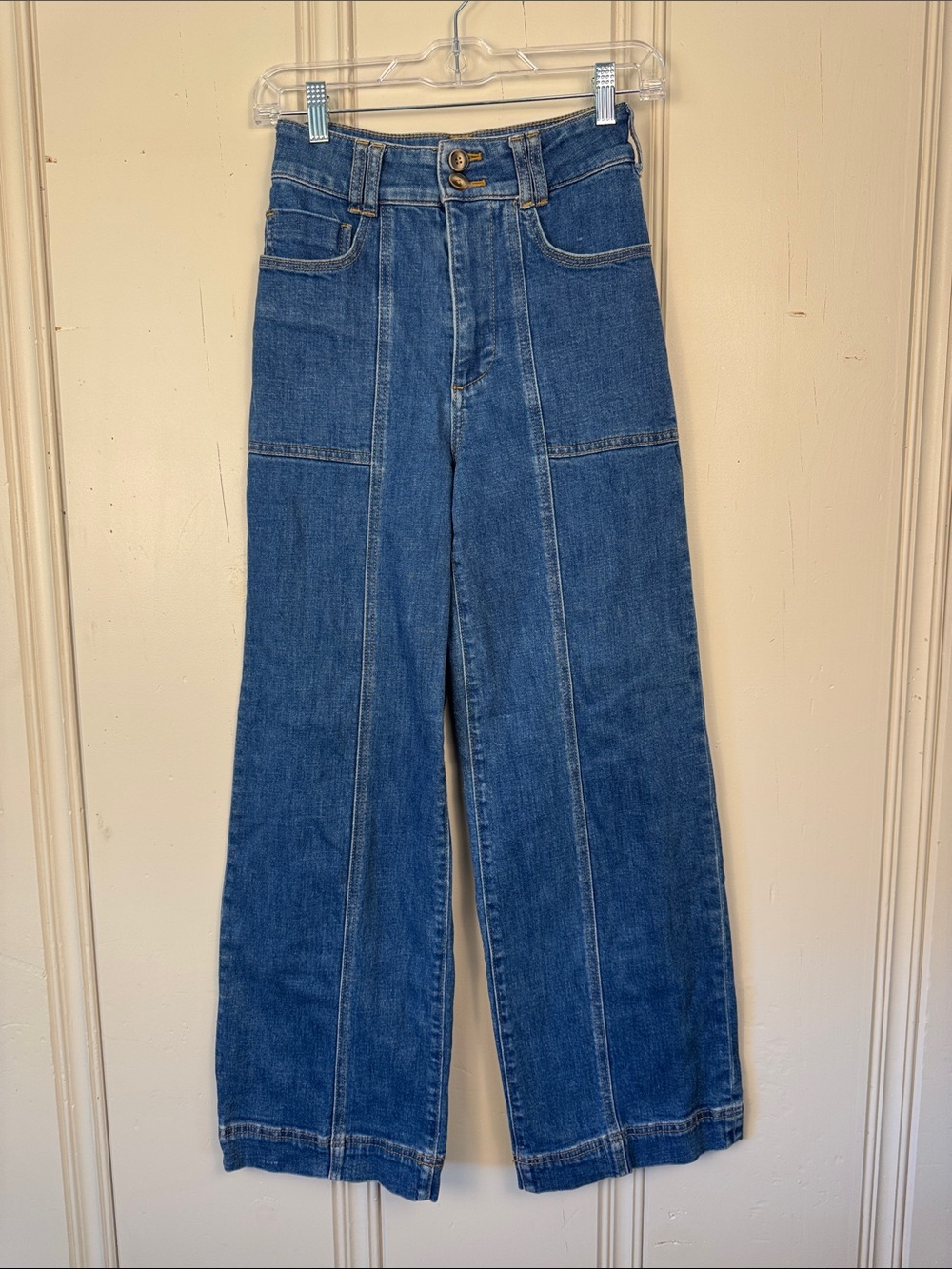 Pilcro High Rise Wide Leg Jeans Womens 24 Patch Pocket Medium Wash Denim